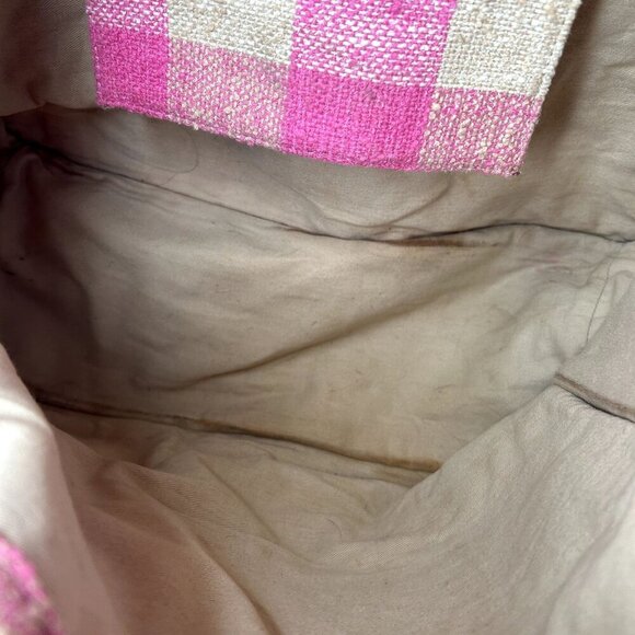 Sandro Pink Cream Gingham Check Pattern Calf Leather Patch Tote Bag - Picture 5 of 12